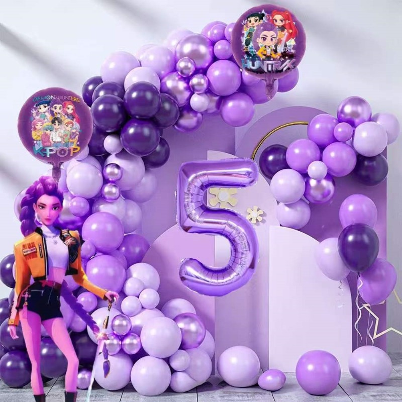 Cosplay Fire Prop - K-Pop Verjaardagsfeestdecoraties, Paars-Roze Ballonnenkransset met Folieballonnen